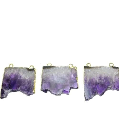 Natural Purple Crystal Quartz Rectangle slice jewelry pendant raw cluster geode druzy stone pendant connector for women party