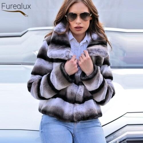 FUREALUX 2021 Genuine Real Full Pelex Rabbit Fur Coat Lapel Womens Short Elegant Lace Up New Street Style Trendy Fur Jacket