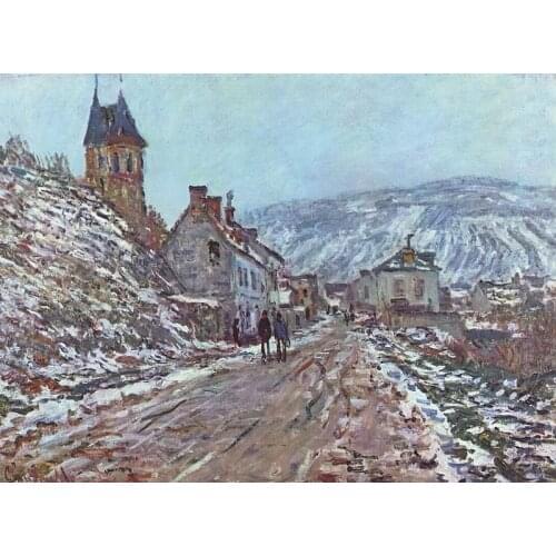 Linen canvas Oil Painting Reproduction,Street in Vetheuil in Winter by claude monet, handmade,Free DHL Shipping,museum Quality