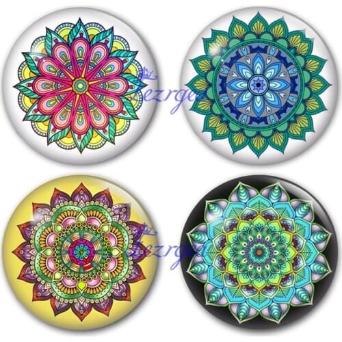 Mandala glass cabochon, Buddhism Hinduism Round photo glass cabochon demo flat back Making findings
