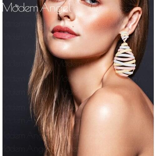 ModemAngel Luxury Hollow Waterdrop Long Dangle Earring Statement Women Wedding Cubic Zircon Dubai Indian Earrings Bohemia Hot
