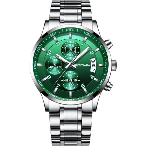 Fashion Mens Watch CRRJU Luxury Stainless Steel Quartz Watch for Men Business Chronograph Waterproof Watches relogio masculino