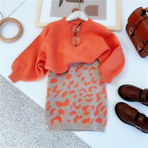Girl Fashion Clothes Set Winter Toddler Girl Sweater And Leopard Skirts 2pcs Outfits Children Autumn Long Sleeve Casual Suits