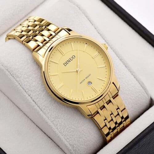 Mens Ultra-thin Fashion Leisure Gold Quartz Watch Waterproof Retro Watch Business Mens Water Resist Watch