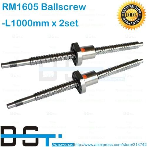 BSTMOTION Ball Screw set 2pcs Rolled ballscrew 1605 -L1000mm + 2pcs 1605-3 ballnut with End Machinined for BK/BF support