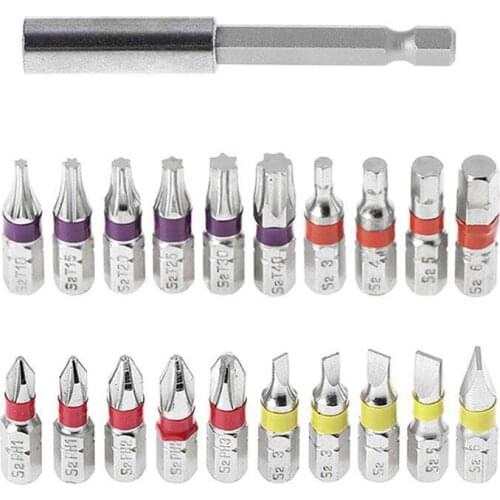21Pcs Slotted Flat Hex Electric Screwdriver Bits Set Coded Screw Adapter With Connecting Rod Repair Disassembly Hand