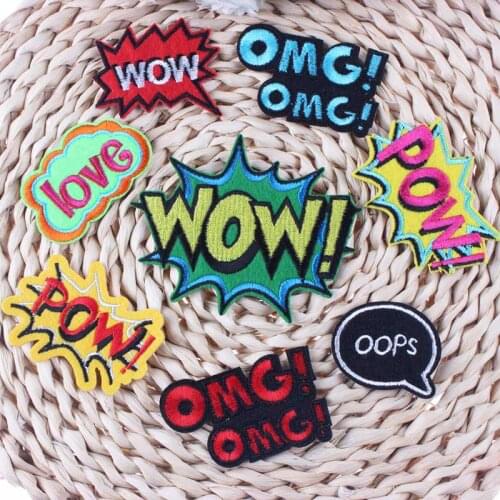 OMG WOW Slogan Letter Patch Kids Cartoon Iron On Cute Patches For Clothes Stickers Cheap Embroidered Patches