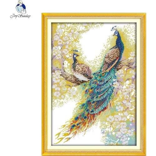 Peacock Couple Cross Stitch DIY Animal Pattern Aida 14ct 11ct Canvas Printing Embroidery Set Sewing Kit Home Decoration Painting