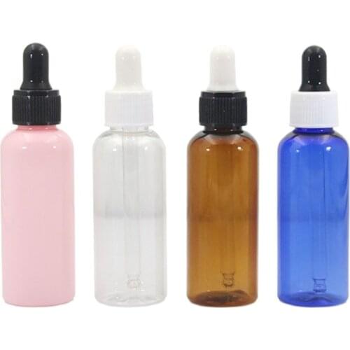 Plastic Bottle 50ml Empty Cosmetic Container Blue Transparent Dropper Bottle Dropper Bottle Brown Essential Oil Container 50pcs