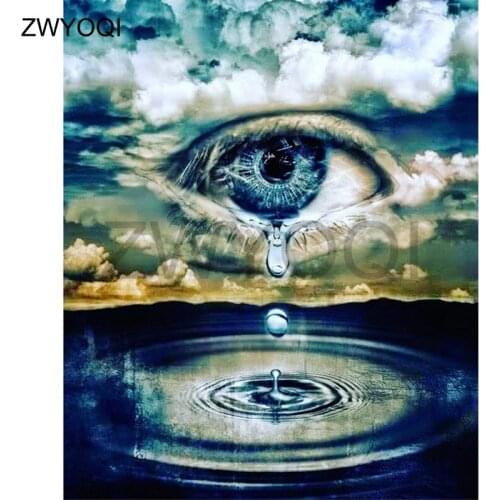 Full Square Diamond embroidery Cross stitch Eyes tears DIY 3D Diamond mosaic Blue sky Full Round Diamond painting Teardrop Lake
