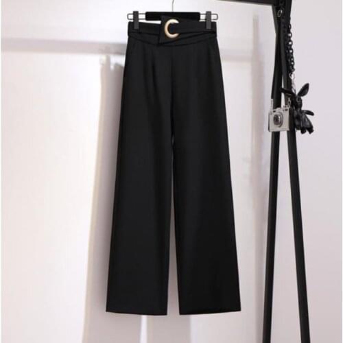 Straight-leg casual trousers 2021 spring new micro-flared trousers womens drape wide-leg pants harajuku pants Pockets