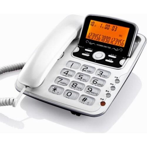 Big Crystal Buttons Corded Telephone with Speaker, Orange Backlit, Desk Phone, Adjustable Screen Angle, Calculator, Alarm Clock