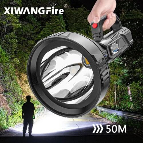 Handheld Searchlight LED Outdoor Lighting Camping Portable Lamp Strong Light Long-shot Rechargeable Built-in Battery Flashlight