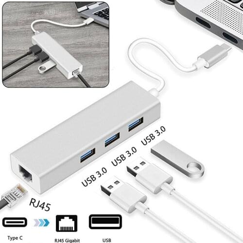USB C HUB Gigabit Ethernet Rj45 Lan Adapter USB Type C to USB 3.0 HUB10/100/1000 Network Card for MacBook Windows7 8 10 Tablet