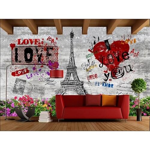 WDBH Custom photo 3d wallpaper Retro cement wall street art graffiti LOVE living room 3d wall murals wallpaper for walls 3 d