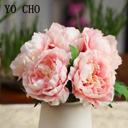 YO CHO Artificial Flower Bouquet 5 Heads Silk Peony Wedding Flower Girl Bridesmaid Simple Bouquet Home Party Wedding Decoration