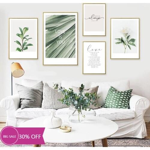 Green Palm Jasmine Flower Love Quotes Wall Art Canvas Painting Nordic Posters And Prints Wall Pictures For Living Room Decor