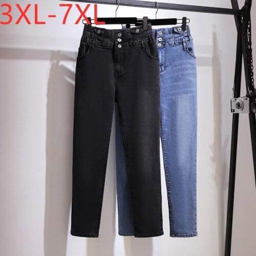 New 2020 Ladies Spring Autumn Plus Size Long Jeans For Women Large Loose Cotton Black Pocket Denim Pants 3XL 4XL 5XL 6XL 7XL
