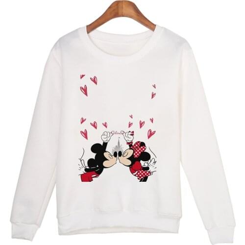 Diseny Women Sweateshirt Cartoon Cute Mickey Minnie Kiss Print Bottoming Shirt Dropship Female Tops Loose Shirts