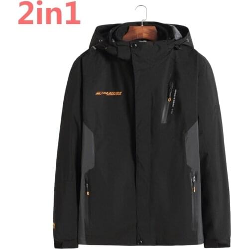Plus Size 8XL Winter Jacket Men Waterproof Warm 2in1 Parkas Mens Windproof Detachable Hood Thick Winter Coat Outwear Overcoat