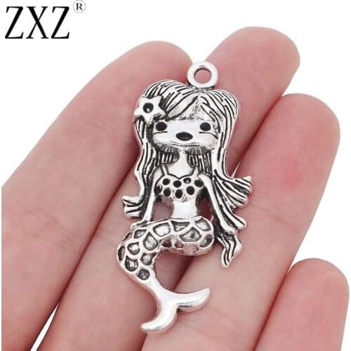 ZXZ 5pcs Tibetan Silver Mermaid Fish Girl Charms Pendants for Necklace Jewelry Making Findings 54x24mm