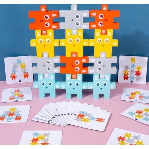 1 Set Montessori Balance Stack Game Wooden Blocks for Children Educational Toys Gift for Kids Funny Pyramid Building Bricks