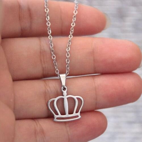 1pc Simple Crown Stainless Steel Necklace Love Pendants Necklaces Women Kids Fashion Memorial Jewelry