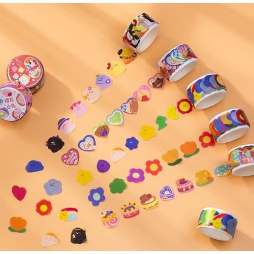 100Pcs Sweet Cute Heart Bear Washi Tape Diy Decorative Diary Journal Scrapbooking Planner Album Label Stickers Kawaii Stationery