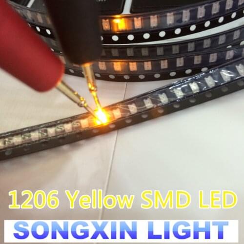 1000PCS Free Shipping SMD 1206 LED YELLOW Ultra Bright SMD LEDs 1206 yellow 1206 Diodes light-emitting diodes 580-590nm 3.2*1.6
