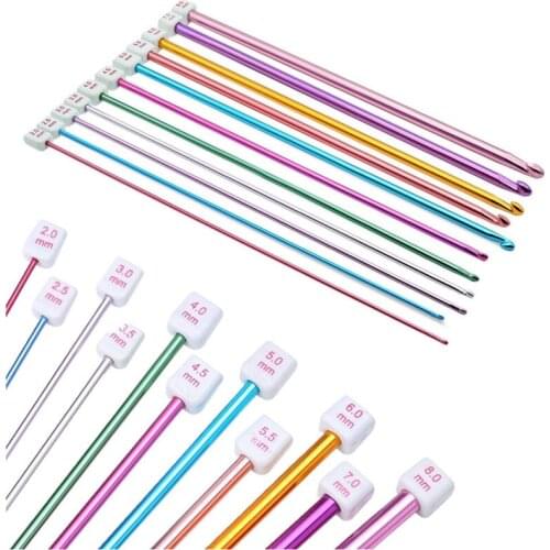 11PCS /SET Sweater Needle Afghan Crochet Color Alumina Crochet Beaded Crochet 2-8MM x 27CM 11 different sizes