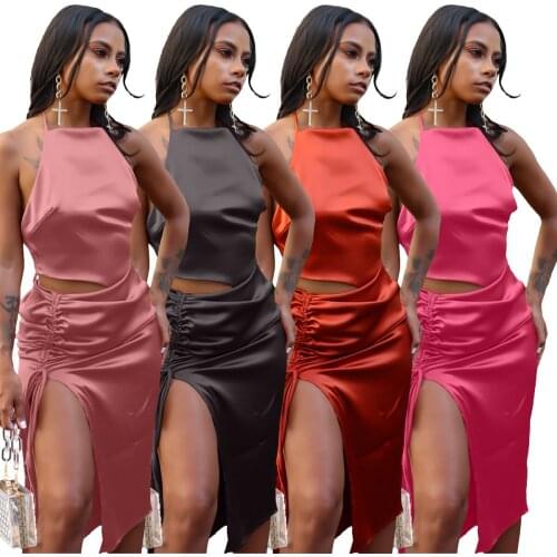 1L257 Autumn Winter Women Casual Fashion Sexy Solid Halter Tie Blouse Slit Pleated Stretch Fabric Dress Vestidos Plus Size Hot