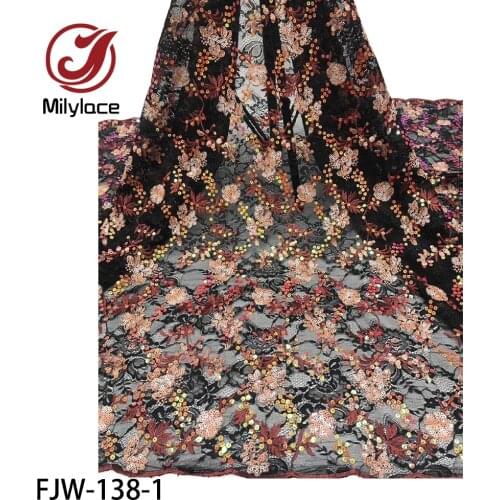 African Mesh Lace Fabrics 2020 High Quality Nigerian Lace Fabric with Embroidery Lace Fabric for Party Dress FJW-138
