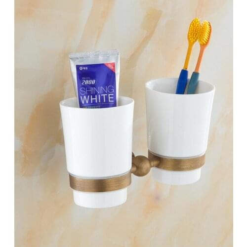 Bathroom Accessories,Fashion Ceramics Antique Brass Finish Toothbrush Tumbler&Cup Holder,Creative Design,wall mounted Bath