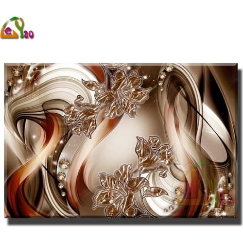 Full Square Round Diamond Painting Brown Symphony Abstract Flower 5D Diy Diamond Painting Gift Cross Stitch Mosaic Home Decor