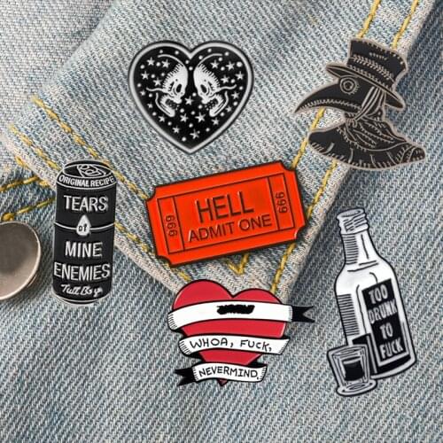 Punk Collection Enamel Pins Dark Black Brooch Plague Doctor Heart Wine Hell Badge Denim Shirt Lapel Pin Gothic Jewelry Gift