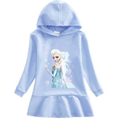 Disney Autumn Girls Kids Frozen Dress Hoodies Christmas Long Sleeve Skirt Costume Party Sweatshirts Birthday Children Clothing