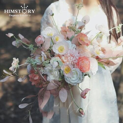 HIMSTORY Gorgeous Wedding Bouquets Bridal Bridesmaid Holding Flowers Artificial Silk Flower Wedding Bouquet Accessories