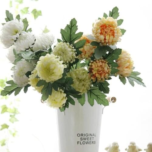 5 Head Silk Camellia Rose Artificial Flowers Plastic Long Stem Fabric Fake Flower for Wedding Home Decoration