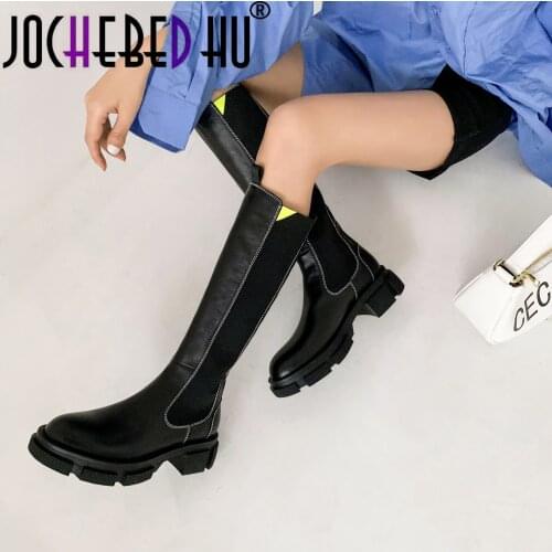 【JOCHEBED HU】Knee High Boots Women Shoes Natural Genuine Leather Platform Riding Boots Zipper Ladies Long Boots Autumn Winter