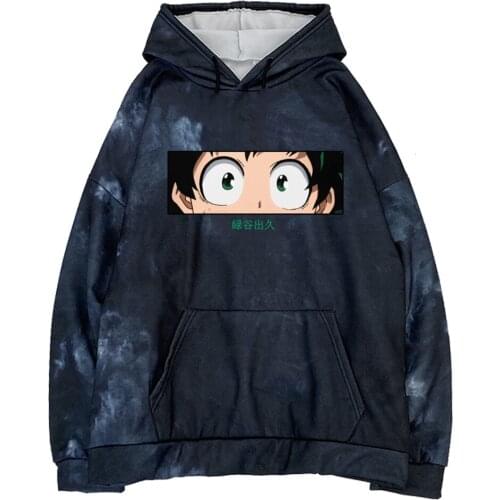 Kawaii My Hero Academia Hoodies Women/Men Izuku Midoriya Eyes Long Sleeve Hooded Sweatshirt Cotton Men Hoodies