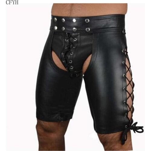 Sexy Men Boxers Short Pants Black PU Faux Leather Men Underwear Boxers Shorts Sheathy Cool Male Underwear Short Pants