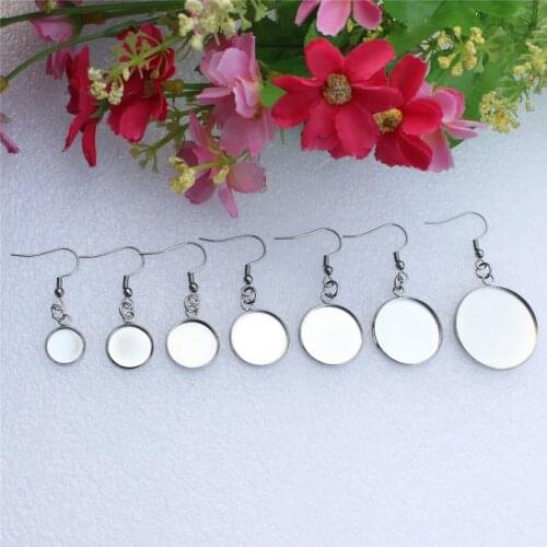 Fit 10mm 12mm 14mm 16mm 18mm 20mm 25mm Cabochons Stainless steel Earring Round Blank Bezel Cabochon Base For DIY Gift 10Pcs/lot