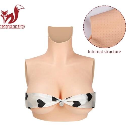 KUMIHO 6G Silicone Breast Forms High Collar Fake Boobs for Crossdresser Drag Queen Design of internal stomatal sweat conduction