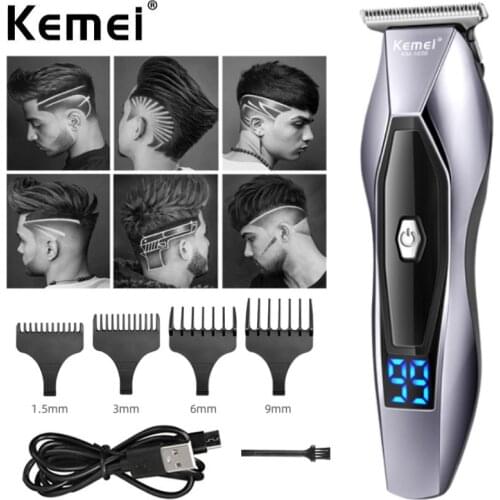 Kemei LCD Electric Hair Clipper for Men USB Rechargeable Electric Beard Trimmer Barber Hair Cutting Machine 2-speed adjustment