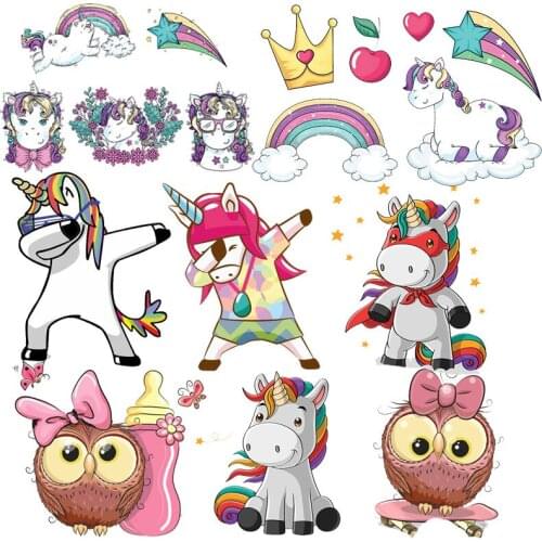 Cute Unicorn For Clothing Stickers Iron on Transfers On Clothes Heat Transfer Cute Birds Patches Thermal Applique Shirts DIY
