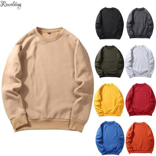 New Autumn Winter Solid Color Men Pullover Sweatshirts Fleece Long Sleeve O-neck Hoodies Hip Hop Loose Streetwear Coat Big Size