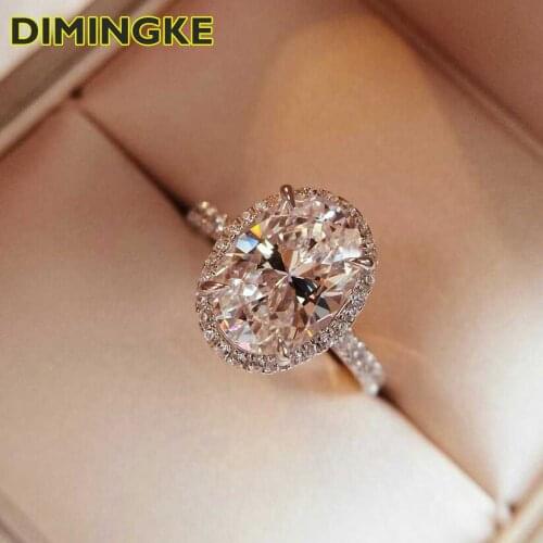 IMINGKE 10*14MM Egg-shaped Super Sparkling Pink Diamond Wedding Ring S925 Sterling Silver Womens Fine Jewelry