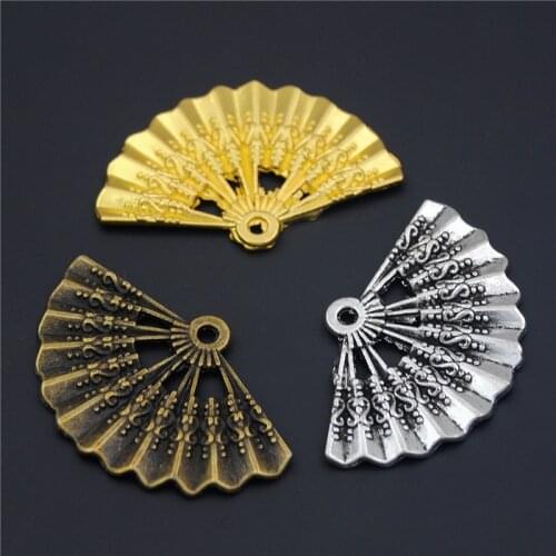 5Pcs 33x21mm 3 Colors Metal Fan Charm Jewellery Pendant For Bracelet Necklace A1020/1021/1022