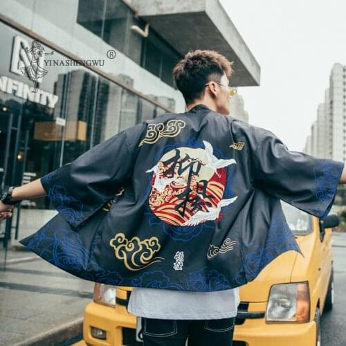 Samurai Crane Japanese Couple Yukata Style Kimonos Haori Carp Men Women Cardigan Chinese Print Coats Traditional Japan Clothing