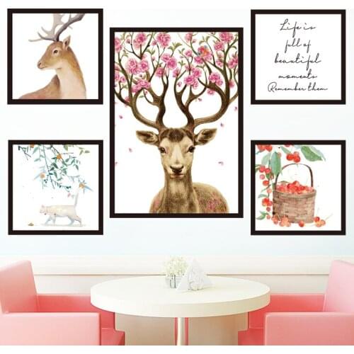 Nordic Deer Green Leaves Wall Sticker Wall Pictures Simplicity House Decoration Bedroom Decor Posters And Prints Wallpaper Mural